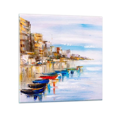 Tablou pe sticlă - Port urban multicolor - 70x70 cm