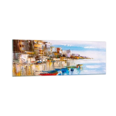 Tablou pe sticlă - Port urban multicolor - 90x30 cm