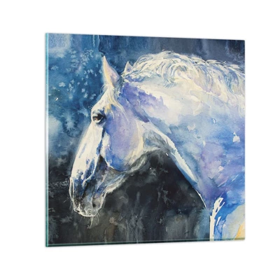 Tablou pe sticlă - Portret într-o strălucire albastră - 40x40 cm