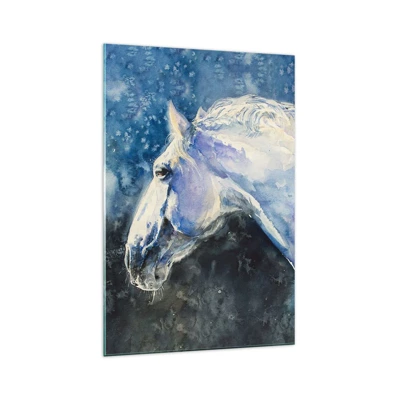 Tablou pe sticlă - Portret într-o strălucire albastră - 70x100 cm