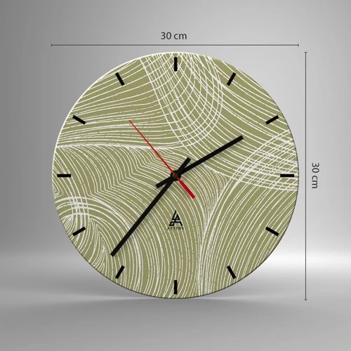 Ceas de perete - Ceas pe sticlă - Abstracție complicată în alb - 30x30 cm