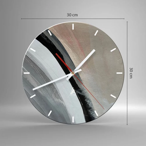 Ceas de perete - Ceas pe sticlă - Compoziție: arc de negru și gri - 30x30 cm