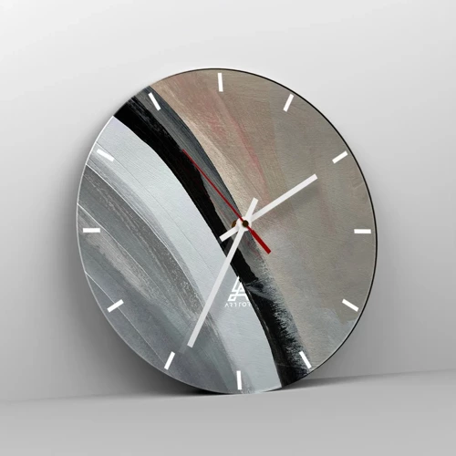 Ceas de perete - Ceas pe sticlă - Compoziție: arc de negru și gri - 30x30 cm