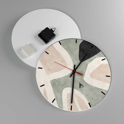 Ceas de perete - Ceas pe sticlă - Compoziție cu motiv negru - 30x30 cm