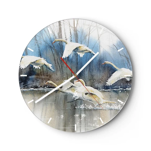 Ceas de perete - Ceas pe sticlă - Dansând cu lebedele sălbatice - 30x30 cm