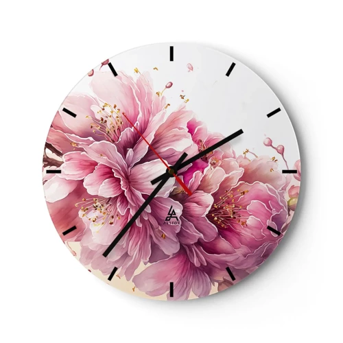 Ceas de perete - Ceas pe sticlă - Flori de cireș - 30x30 cm