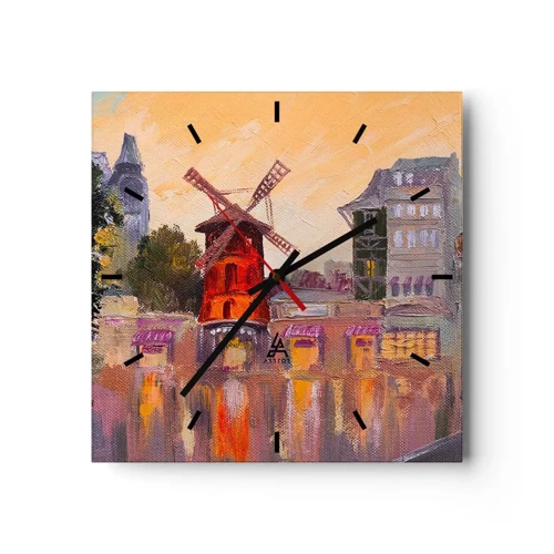 Ceas de perete - Ceas pe sticlă - Icoane pariziene - Moulin Rouge - 40x40 cm