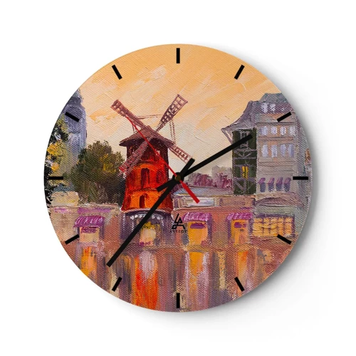 Ceas de perete - Ceas pe sticlă - Icoane pariziene - Moulin Rouge - 40x40 cm