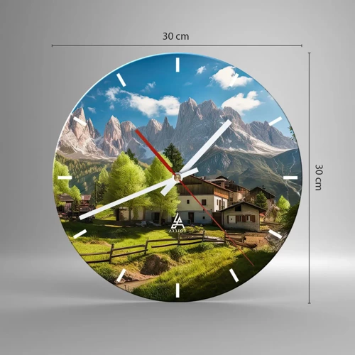 Ceas de perete - Ceas pe sticlă - Idilă alpină - 30x30 cm