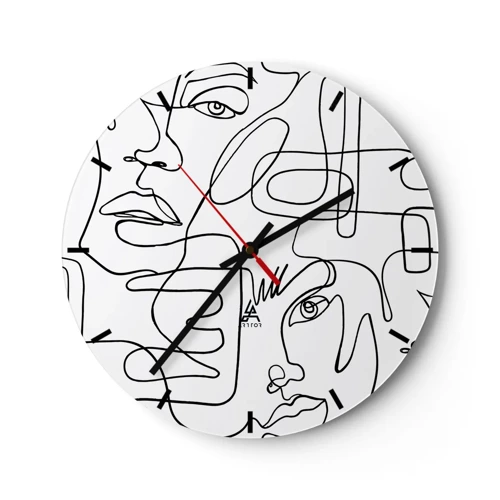 Ceas de perete - Ceas pe sticlă - Într-o încurcătură de emoții - 30x30 cm