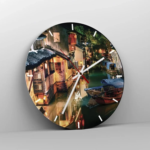 Ceas de perete - Ceas pe sticlă - O seară pe o stradă chinezească - 30x30 cm