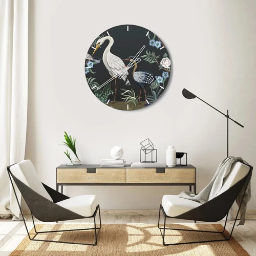 Ceas de perete - Ceas pe sticlă - Parada păsărilor - 30x30 cm
