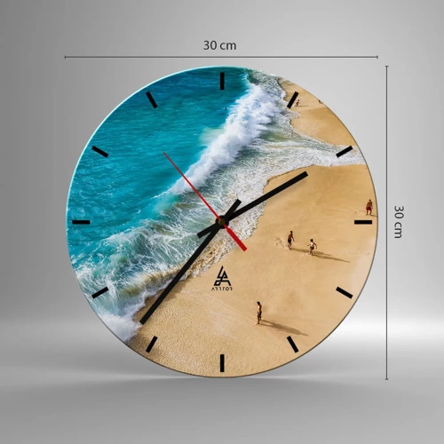 Ceas de perete - Ceas pe sticlă - Și apoi soarele, plaja... - 30x30 cm