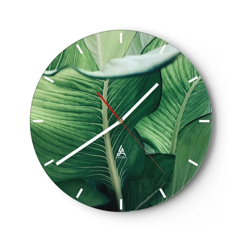 Ceas de perete - Ceas pe sticlă - Viață intensă în verde - 30x30 cm