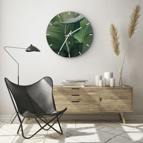 Ceas de perete - Ceas pe sticlă - Viață intensă în verde - 30x30 cm