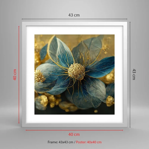 Poster în ramă albă - Floare cu aur - 40x40 cm