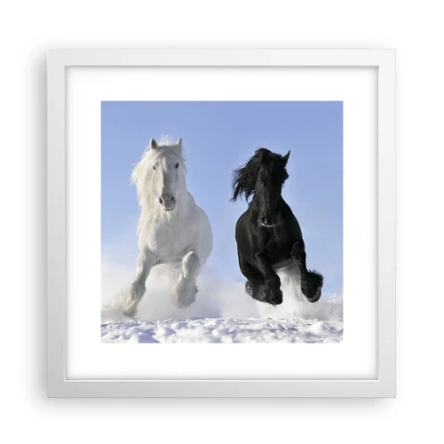 Poster în ramă albă - Galop de alb și negru - 30x30 cm