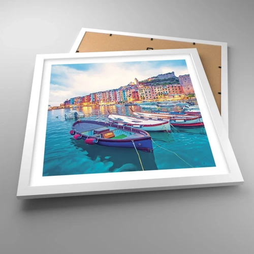 Poster în ramă albă - O seară plină de culoare în port - 40x40 cm