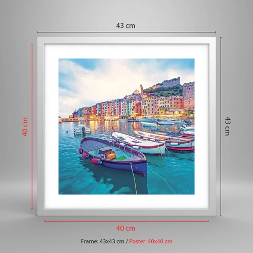 Poster în ramă albă - O seară plină de culoare în port - 40x40 cm