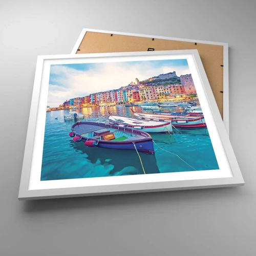 Poster în ramă albă - O seară plină de culoare în port - 50x50 cm