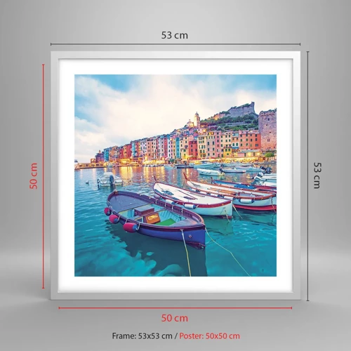 Poster în ramă albă - O seară plină de culoare în port - 50x50 cm