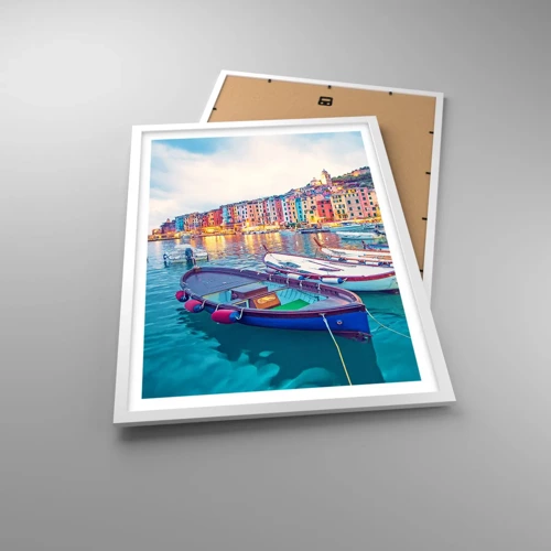 Poster în ramă albă - O seară plină de culoare în port - 50x70 cm