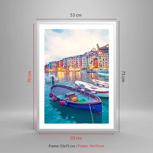 Poster în ramă albă - O seară plină de culoare în port - 50x70 cm