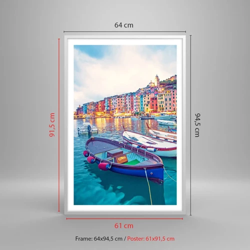 Poster în ramă albă - O seară plină de culoare în port - 61x91 cm