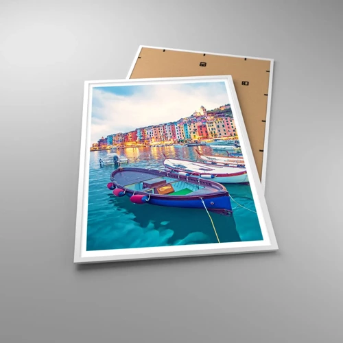 Poster în ramă albă - O seară plină de culoare în port - 70x100 cm