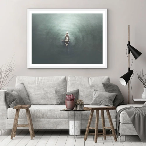 Poster în ramă albă - Peste lacul luminat de lună - 70x50 cm