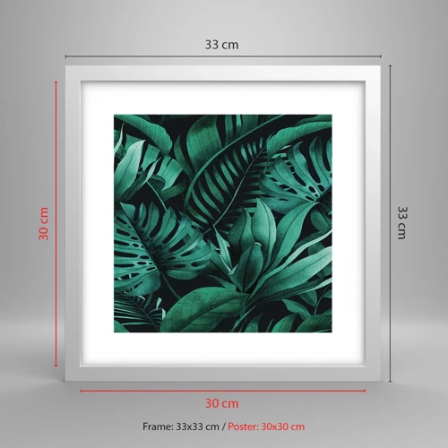 Poster în ramă albă - Profunzimea verdelui tropical - 30x30 cm