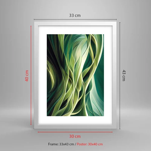 Poster în ramă albă - Un joc abstract de verde - 30x40 cm