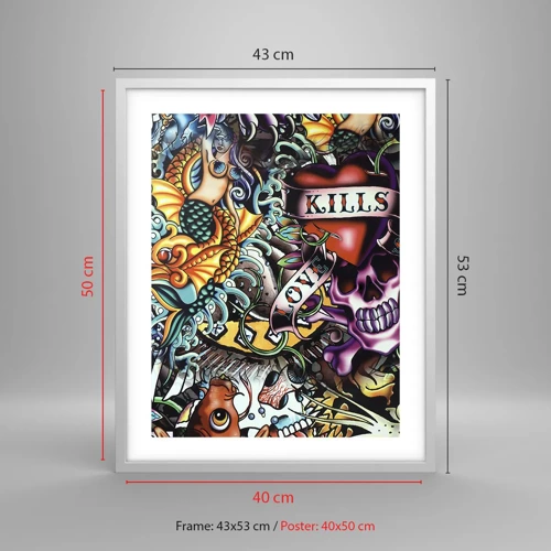 Poster în ramă albă - Visul unui artist tatuator - 40x50 cm