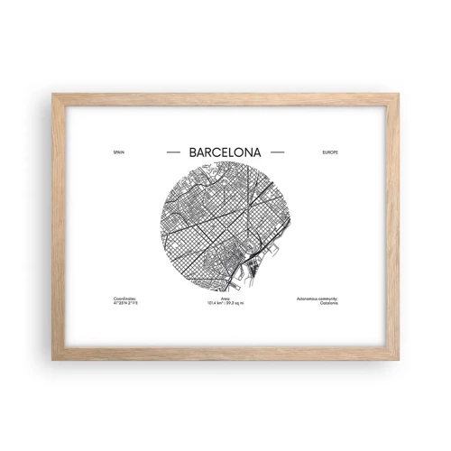 Poster în ramă de stejar deschis - Anatomia Barcelonei - 40x30 cm