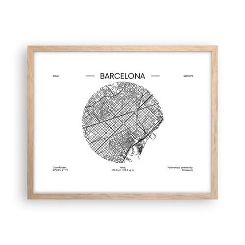 Poster în ramă de stejar deschis - Anatomia Barcelonei - 50x40 cm