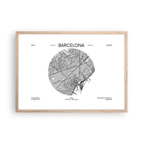 Poster în ramă de stejar deschis - Anatomia Barcelonei - 70x50 cm