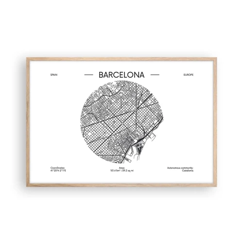 Poster în ramă de stejar deschis - Anatomia Barcelonei - 91x61 cm