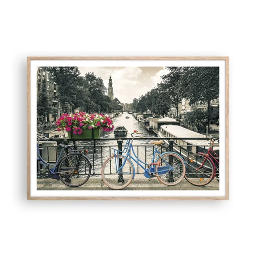 Poster în ramă de stejar deschis - Culorile unui canal din Amsterdam - 100x70 cm