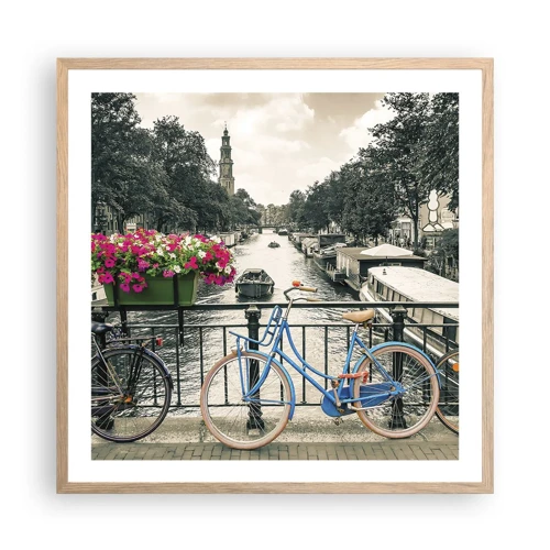 Poster în ramă de stejar deschis - Culorile unui canal din Amsterdam - 60x60 cm