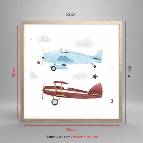 Poster în ramă de stejar deschis - Domnule Pilot, vă așteptăm! - 50x50 cm