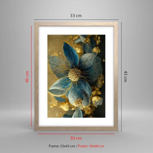 Poster în ramă de stejar deschis - Floare cu aur - 30x40 cm