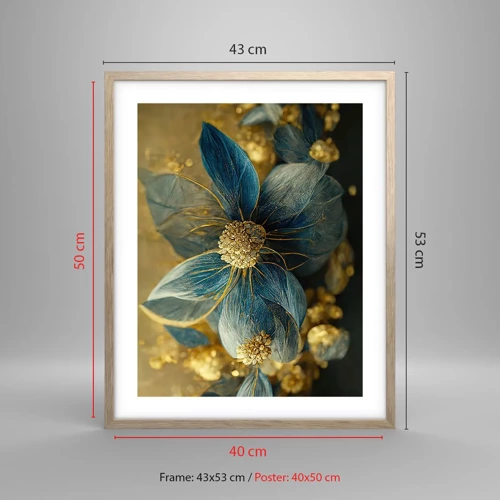 Poster în ramă de stejar deschis - Floare cu aur - 40x50 cm