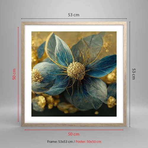 Poster în ramă de stejar deschis - Floare cu aur - 50x50 cm