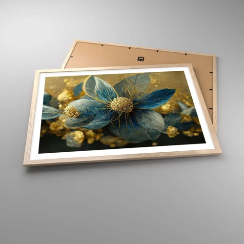 Poster în ramă de stejar deschis - Floare cu aur - 70x50 cm