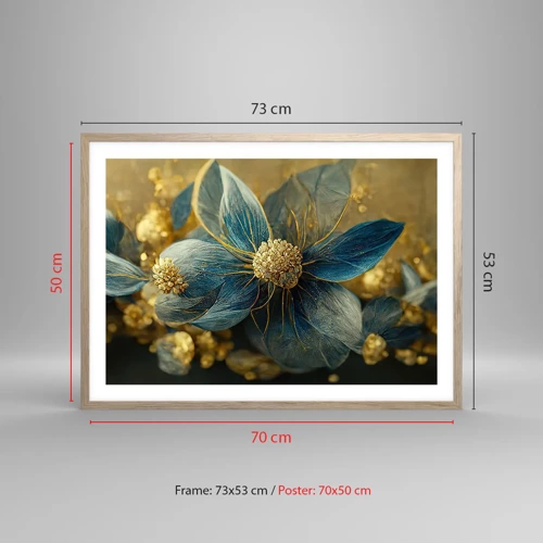 Poster în ramă de stejar deschis - Floare cu aur - 70x50 cm