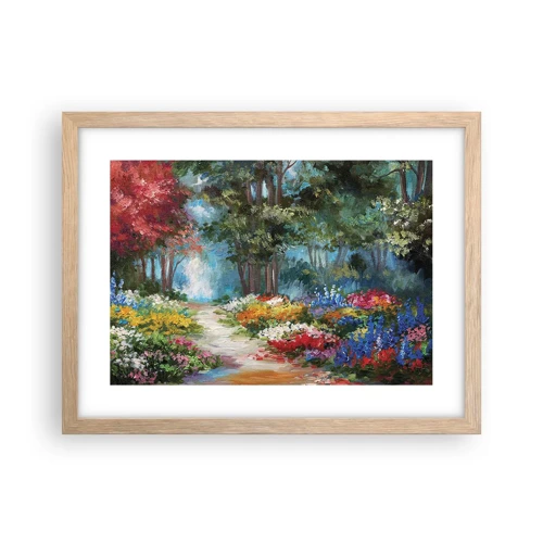 Poster în ramă de stejar deschis - Grădină de pădure, pădure de flori - 40x30 cm