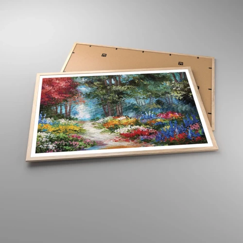 Poster în ramă de stejar deschis - Grădină de pădure, pădure de flori - 91x61 cm