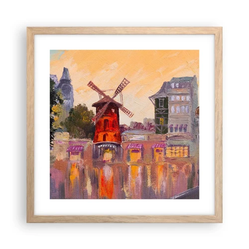 Poster în ramă de stejar deschis - Icoane pariziene - Moulin Rouge - 40x40 cm