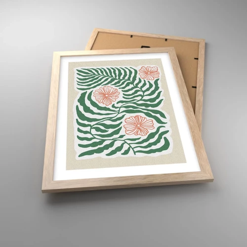 Poster în ramă de stejar deschis - Înflorite în verde - 30x40 cm