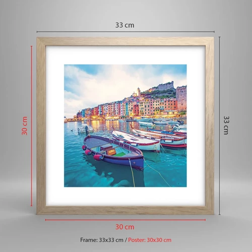 Poster în ramă de stejar deschis - O seară plină de culoare în port - 30x30 cm